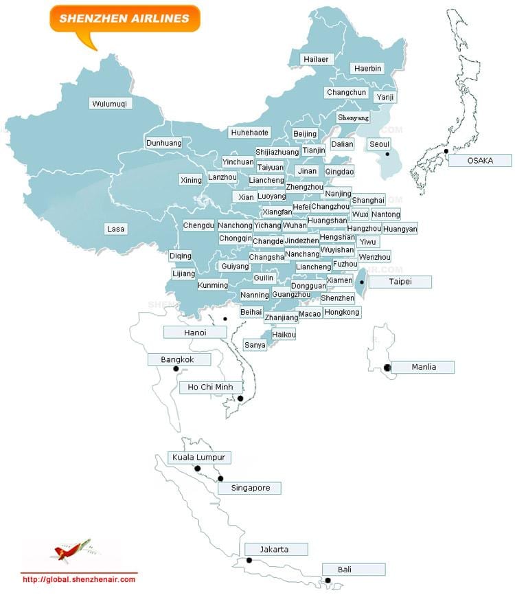 térkép Shenzhen airlines útvonal