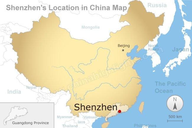 Shenzhen helyen Kína térkép