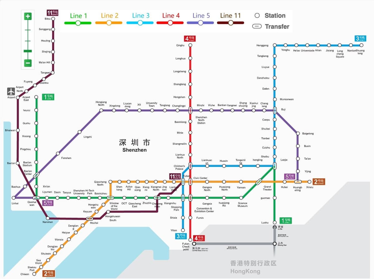 Shenzhen metró térkép 2016